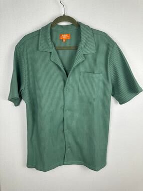 Negative Space Men's Green Waffle Button-Up short sleeve camp cabana Shirt XL